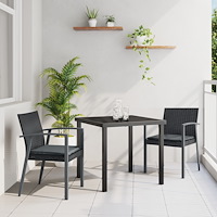 vidaXL 3-delat Trädgårdsdining set med kuddar Svart Poly Rattan