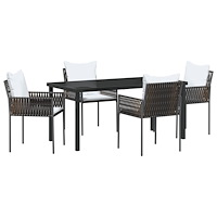 vidaXL 5-delat trädgårdsmatbordset med kuddar Brun Poly Rattan