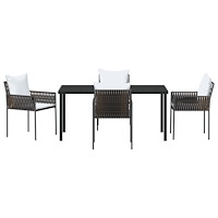 vidaXL 5-delat trädgårdsmatbordset med kuddar Brun Poly Rattan