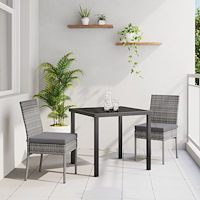 vidaXL 3-delat Trädgårdsmatsalsset Grå Poly Rattan