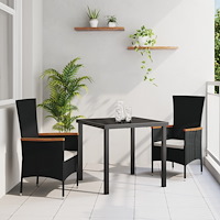 vidaXL Trädgårdsmöbelset med kudde 3 pcs Svart Poly rattan