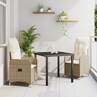 vidaXL 3-dels Trädgårdsdining Set med Kuddar Beige Poly Rattan