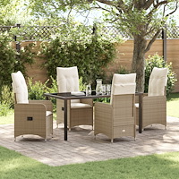 vidaXL 5-delars Trädgårdsmiddagsset Med Kuddar Beige Poly Rattan