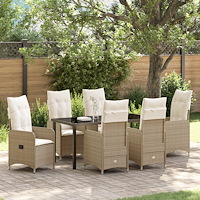 vidaXL 2 Delar Trädgård Matbord Set med Kuddar Beige Poly Rattan