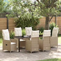 vidaXL 7 Delars Trädgårdsmatgrupp Med Kuddar Beige Poly Rattan