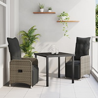 vidaXL 3-delat Trädgårdsserveringsset med Kuddar Grå Poly Rattan