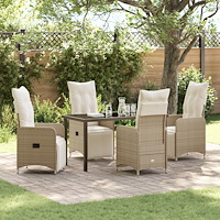 vidaXL 5-delat Trädgårds Matbord set med Kuddar Beige Poly Rattan