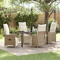 vidaXL 5-delat trädgårdsdining set med kuddar beige poly rattan