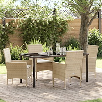 vidaXL 5-delat trädgårdsmatsalsset med kuddar beige poly rattan, vidaXL Trädgårdsbord svart 160x80x73 cm härdat glas