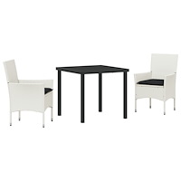 vidaXL 3 Delars Trädgårds Matset med Kuddar Vit Poly Rattan