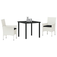 vidaXL 3 Delars Trädgårds Matset med Kuddar Vit Poly Rattan