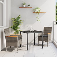 vidaXL 3-delars Trädgårds Matgrupp med Kuddar Grå Poly Rattan, vidaXL Trädgårdsbord Svart 80x80x73 cm Härdat Glas