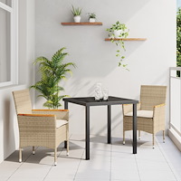 vidaXL 3-delat trädgårdsset med kuddar Beige Poly Rattan, vidaXL Trädgårdsbord Svart 80x80x73 cm Tempererat glas