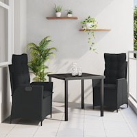vidaXL 3-delat trädgårds-dining set med kuddar svarta poly rattan
