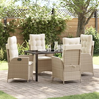 vidaXL 5 Delars Trädgårdsmöbelsats med Kuddar Beige Poly Rattan