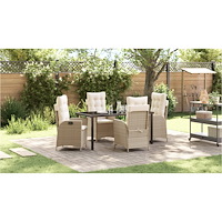 vidaXL 5-delat Trädgårdsdining Set Med Kuddar Beige Poly Rattan