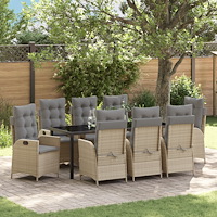 vidaXL 9 Delars Trädgårdsdining Set Med Kuddar Beige Poly Rattan