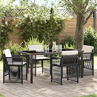 vidaXL 5 Delars Trädgårds Matset med Dynor Svart Poly Rattan, vidaXL Trädgårdsbord Svart 160x80x73 cm Tempererat Glas