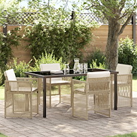 vidaXL 5-delat trädgårds matset med kuddar beige poly rattan, vidaXL Trädgårdsbord svart 160x80x73 cm härdat glas