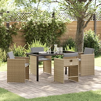 vidaXL 5-delat Trädgårdsmöbelset med Kuddar Beige Poly Rattan, vidaXL Trädgårdsbord Svart 140x80x73 cm Härdat Glas