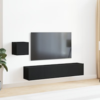 vidaXL 4-delat TV-byråset i svart ek konstruerat trä, vidaXL väggmonterad TV-byrå i svart ek - 30,5 x 30 x 30 cm, vidaXL svart...