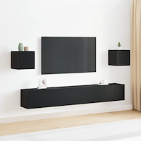 vidaXL 6-delars TV-skåpsset väggmonterat svart ek konstruerat trä, vidaXL väggmonterade TV-skåp 2 st svart ek 30,5x30x30 cm, vi...