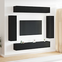 vidaXL 8-delad TV-bänkset väggmonterad svart ek konstruerad trä, vidaXL Väggmonterade TV-bänkar - 2 st svart ek, 30.5x30x90 cm,...