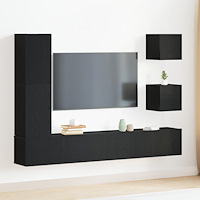 vidaXL 6-delad TV-bänk Set Svart ek trä, vidaXL Väggmonterade TV-bänkar 2 st Svart ek 30.5x30x30 cm, vidaXL TV-bänk Svart ek 30...