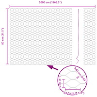 vidaXL Hexagonstaket Grå 0.8x50 m Stål