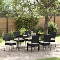 vidaXL 7-delat Trädgårdsdining set Svart Poly Rattan