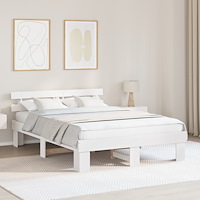 vidaXL Sängram med huvudgavel Vit 140x200 cm Massivt trä Tallträ