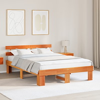 vidaXL Sängram med sänggavel Vaxad Brun 140x200 cm Massivt trä Tall