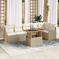 vidaXL 7-delat trädgårdsoffaset med kuddar Beige Poly Rattan Akacia