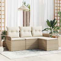 vidaXL 4-delars trädgårdsoff set med kuddar beige poly rotting