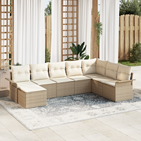 vidaXL 8 Delar Trädgårdsoffset med Kuddar Beige Poly Rattan