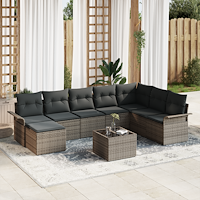 vidaXL 8-delat trädgårdsoff-set med kuddar Svart Poly Rattan