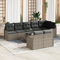 vidaXL 8-delat Trädgårdsoff set med Dynor Svart Poly Rattan