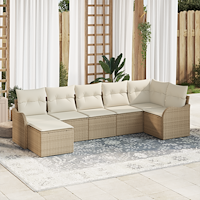 vidaXL 7 Delar Trädgårdsoffagrupp med Kuddar Beige Poly Rattan