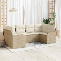vidaXL 6-delars trädgårdsoff-set med kuddar beige poly rattan