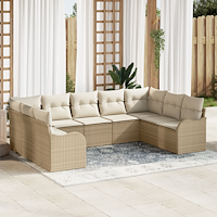 vidaXL 9 Delar Trädgårdsoffset med kuddar Beige Poly Rattan