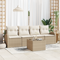 vidaXL 5-delat trädgårdssoffset med kuddar Beige Poly Rattan