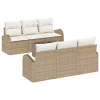 vidaXL 7-delat Trädgårdsoffaset med Kuddar Beige Poly Rattan