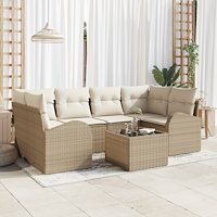 vidaXL 7-delad trädgårdsoffa med kuddar beige poly-rotting