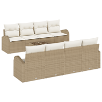 vidaXL 9 Delars Trädgårdsofferset med Kuddar Beige Poly Rattan