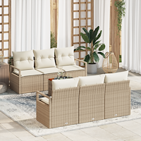 vidaXL 7-delat trädgårdsoffasett med kuddar beige polyrotting akacia