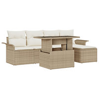vidaXL 6-delat trädgårdsoffaset med dynor beige poly rattan