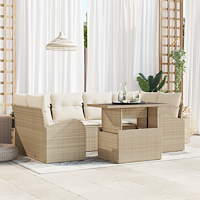 vidaXL 7 Delar Trädgårdsmöbelset med Kuddar Beige Poly Rotting
