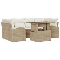 vidaXL 7 Delar Trädgårdsmöbelset med Kuddar Beige Poly Rotting