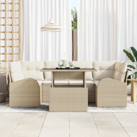 vidaXL 7 Delar Trädgårdsmöbelset med Kuddar Beige Poly Rotting