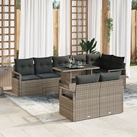 vidaXL Trädgårdsoffset med lagring 9 pcs Grå Poly rattan